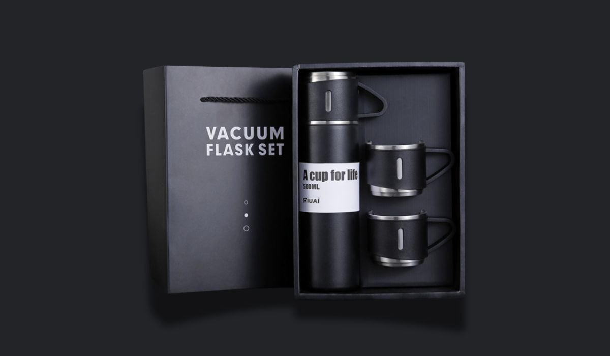 Kit Garrafa Térmica Inox 500ml Com 3 Xícaras